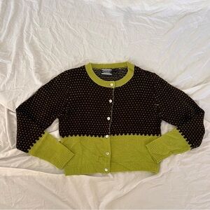 Y2K Evolution not Revolution Wool Blend Green and Brown Knit Cardigan Size L